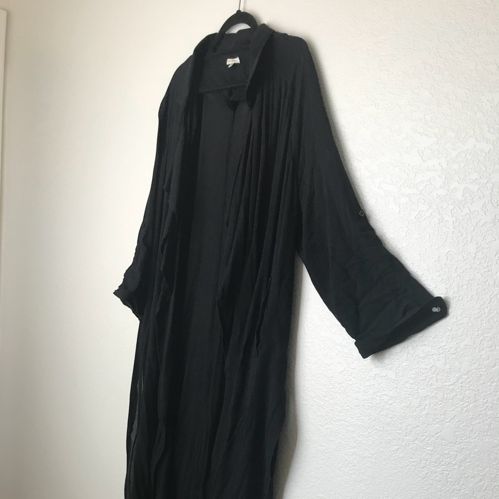 Long semi sheer black duster coat